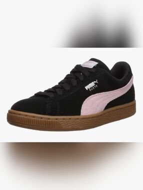 Puma Suede Classic in a black and pink colorway with a gum rubber sole Size 10